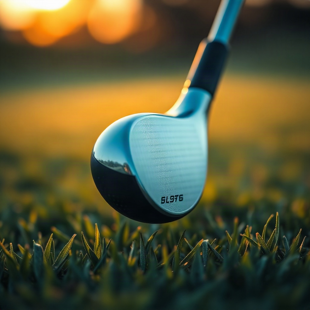 Close view of a clubface in amber light