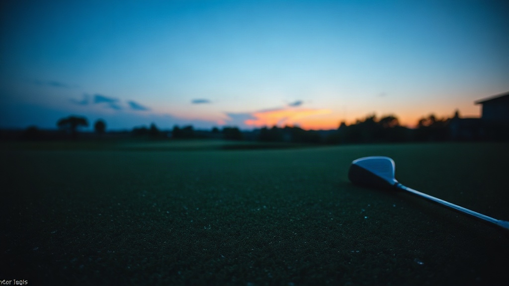 Dusk fairway with a single club resting on the grass